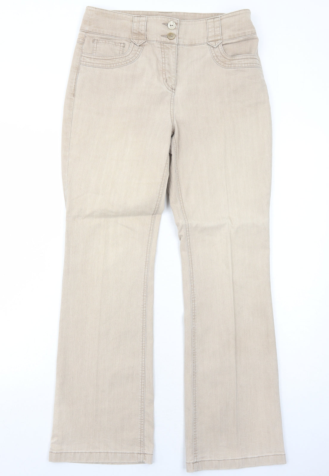 Per Una Womens Beige Cotton Bootcut Jeans Size 12 Regular Zip