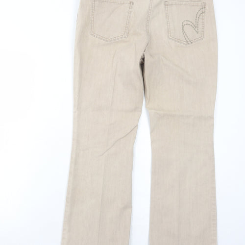 Per Una Womens Beige Cotton Bootcut Jeans Size 12 Regular Zip