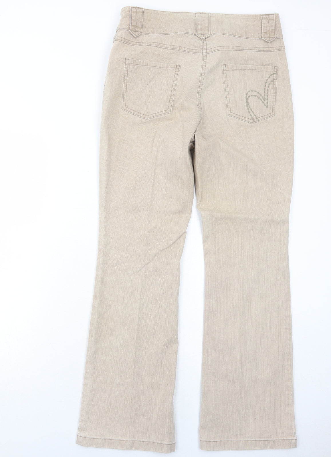 Per Una Womens Beige Cotton Bootcut Jeans Size 12 Regular Zip