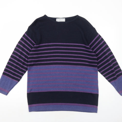 OPUS Womens Purple Round Neck Striped Cotton Pullover Jumper Size S