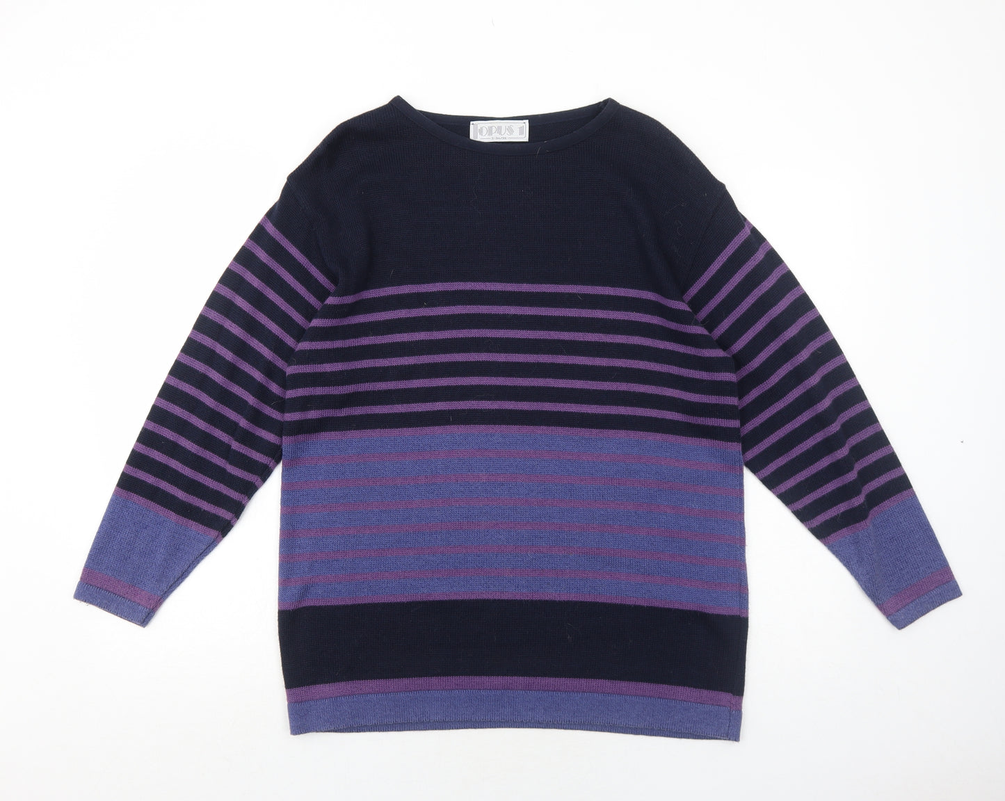 OPUS Womens Purple Round Neck Striped Cotton Pullover Jumper Size S