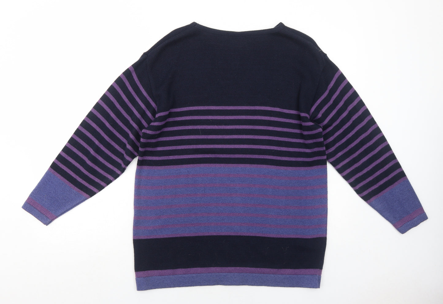 OPUS Womens Purple Round Neck Striped Cotton Pullover Jumper Size S