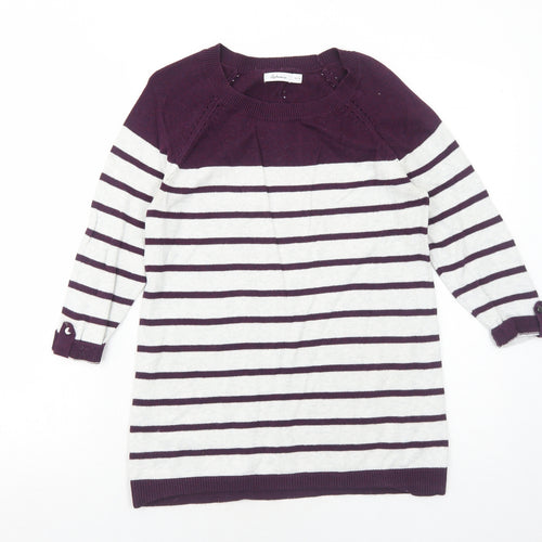 Reitmans Womens Purple Round Neck Striped Cotton Pullover Jumper Size XS