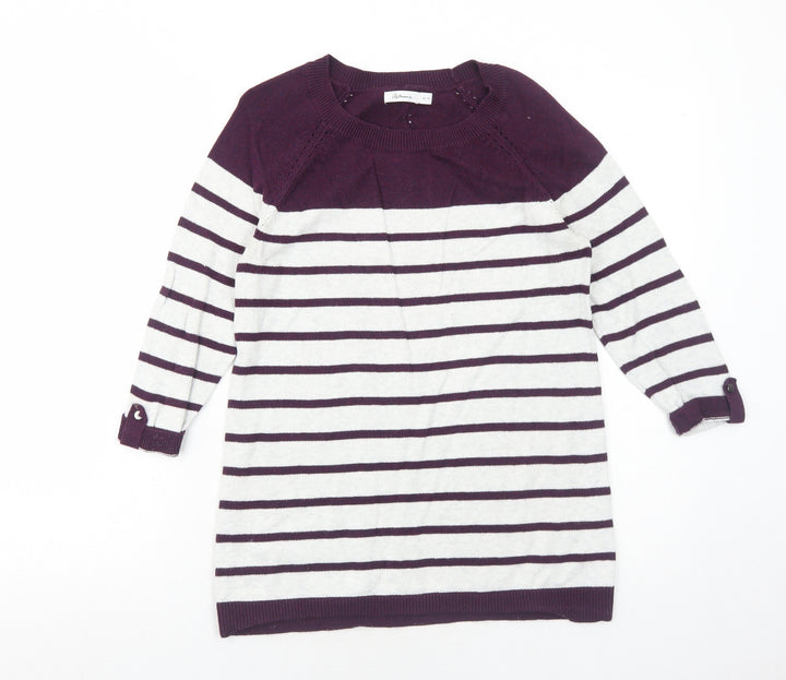 Reitmans Womens Purple Round Neck Striped Cotton Pullover Jumper Size XS