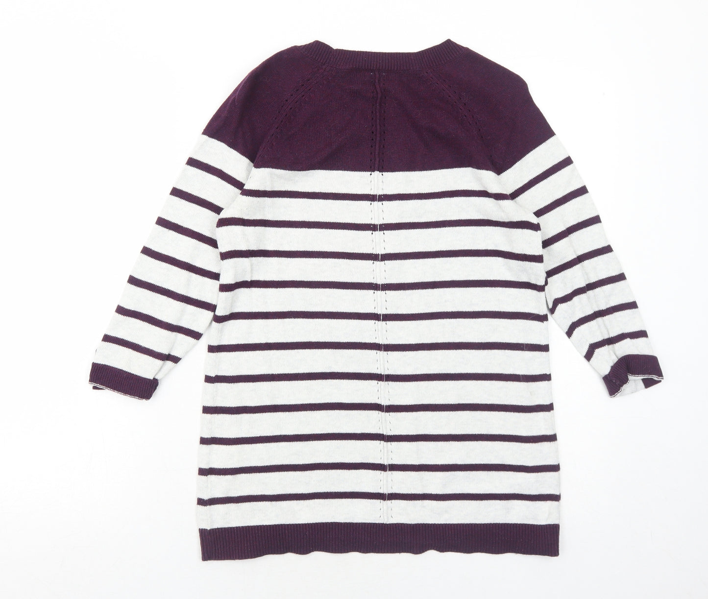 Reitmans Womens Purple Round Neck Striped Cotton Pullover Jumper Size XS