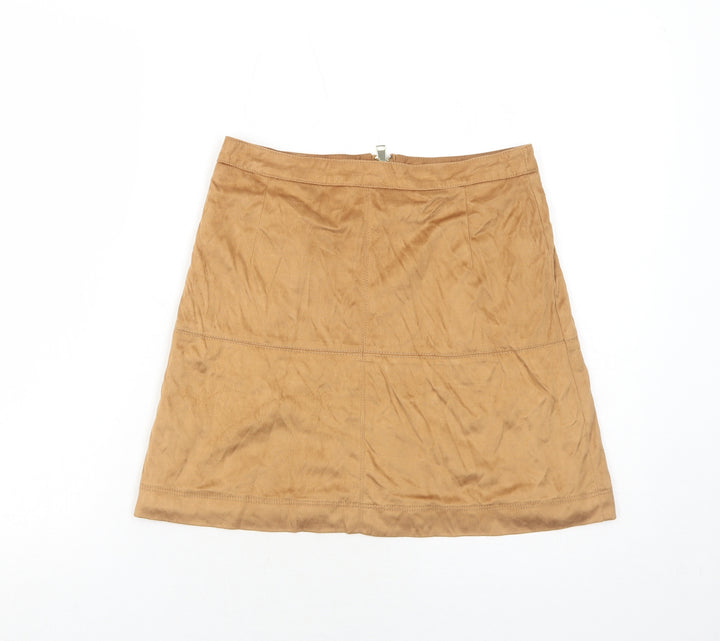 River Island Womens Brown Polyester A-Line Skirt Size 8 Zip