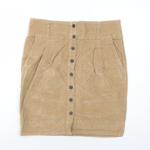 Zara Womens Brown Cotton A-Line Skirt Size L Button