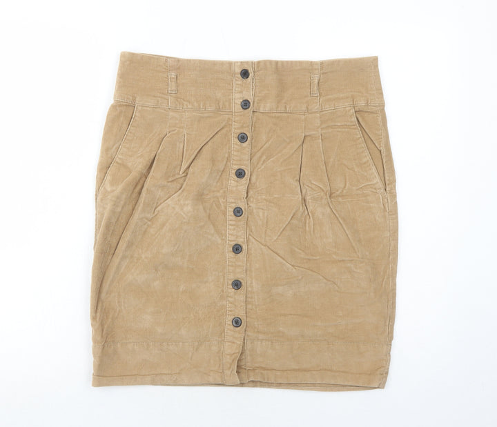 Zara Womens Brown Cotton A-Line Skirt Size L Button