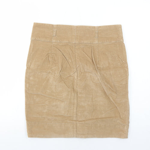 Zara Womens Brown Cotton A-Line Skirt Size L Button