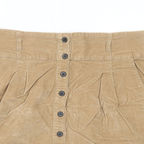 Zara Womens Brown Cotton A-Line Skirt Size L Button