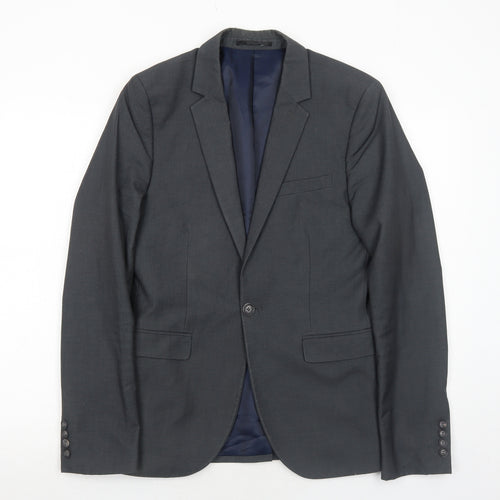 Topman Mens Grey Polyester Jacket Suit Jacket Size 36 Regular