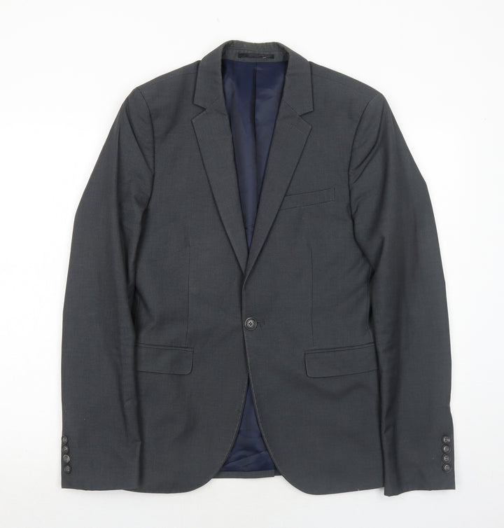 Topman Mens Grey Polyester Jacket Suit Jacket Size 36 Regular