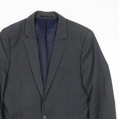 Topman Mens Grey Polyester Jacket Suit Jacket Size 36 Regular