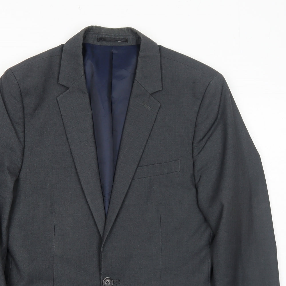 Topman Mens Grey Polyester Jacket Suit Jacket Size 36 Regular