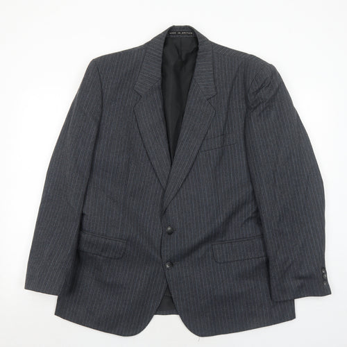 Hodges Mens Grey Striped Wool Jacket Suit Jacket Size 44 Regular