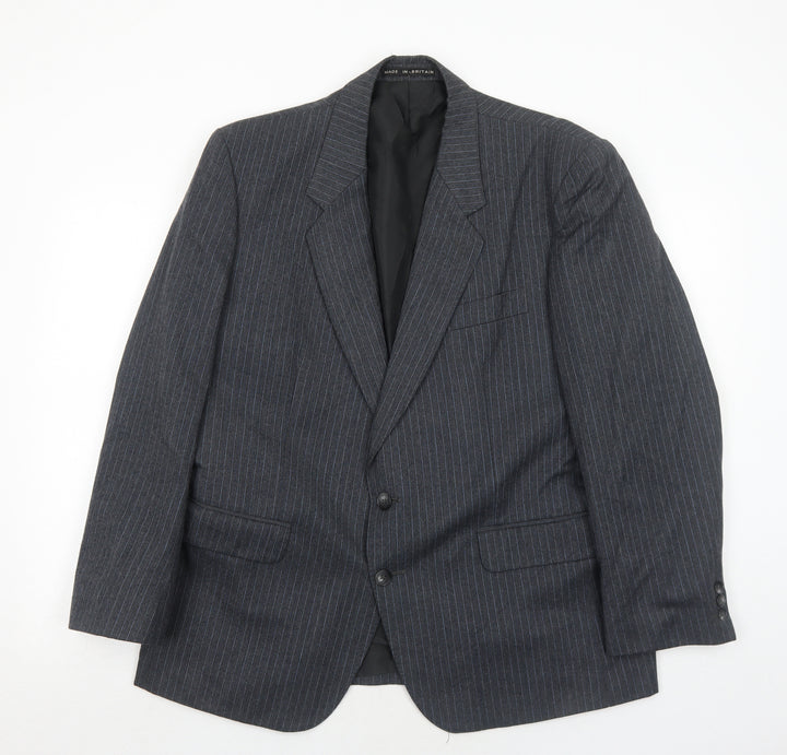 Hodges Mens Grey Striped Wool Jacket Suit Jacket Size 44 Regular