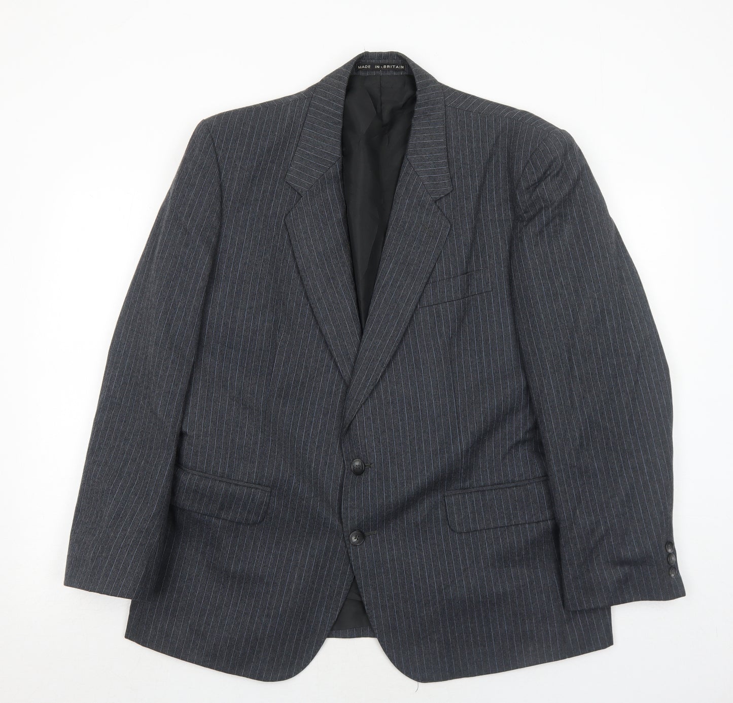 Hodges Mens Grey Striped Wool Jacket Suit Jacket Size 44 Regular