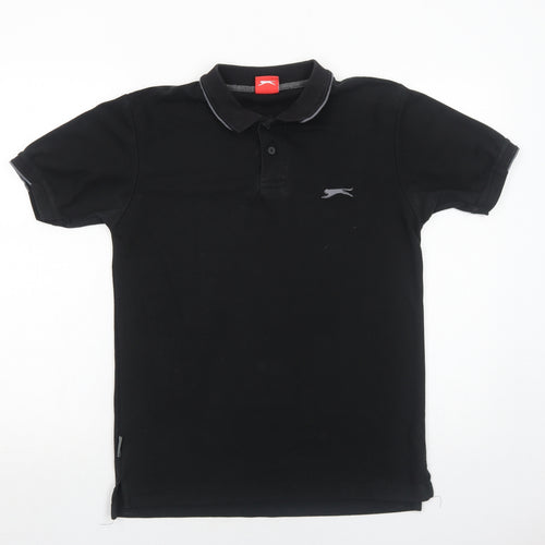 Slazenger Mens Black Polyester Polo Size S Collared Button