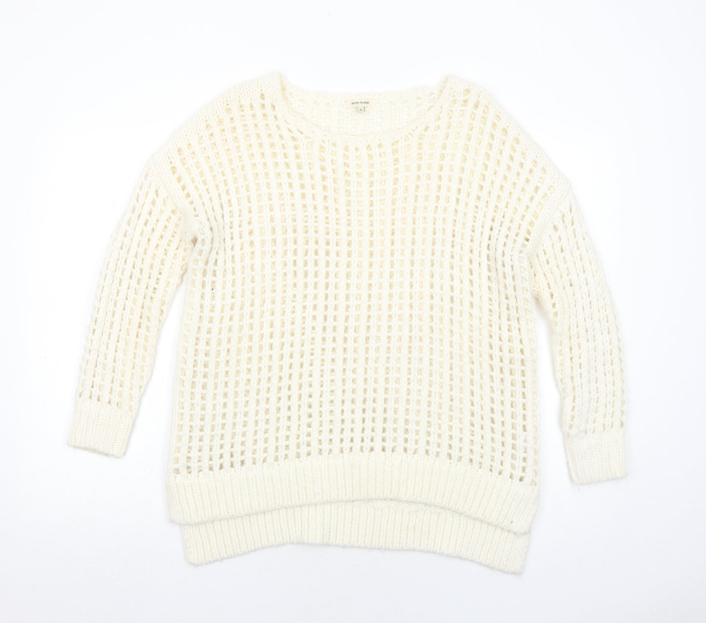 River Island Womens Ivory Round Neck Acrylic Pullover Jumper Size 6