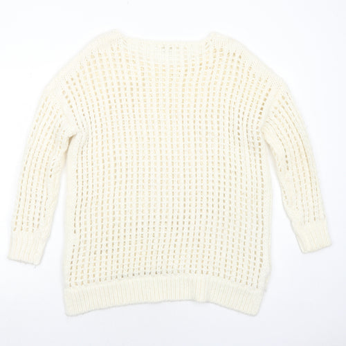 River Island Womens Ivory Round Neck Acrylic Pullover Jumper Size 6