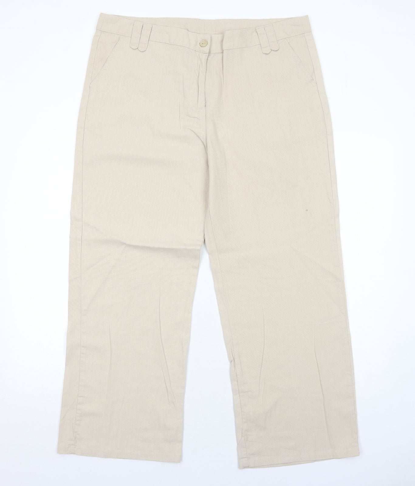 NEXT Womens Beige Linen Trousers Size 18 Regular Zip