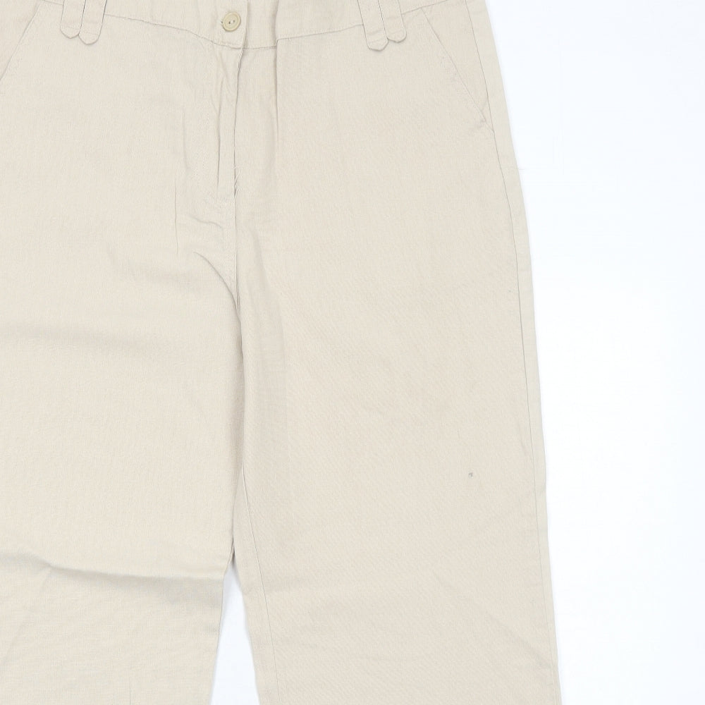NEXT Womens Beige Linen Trousers Size 18 Regular Zip