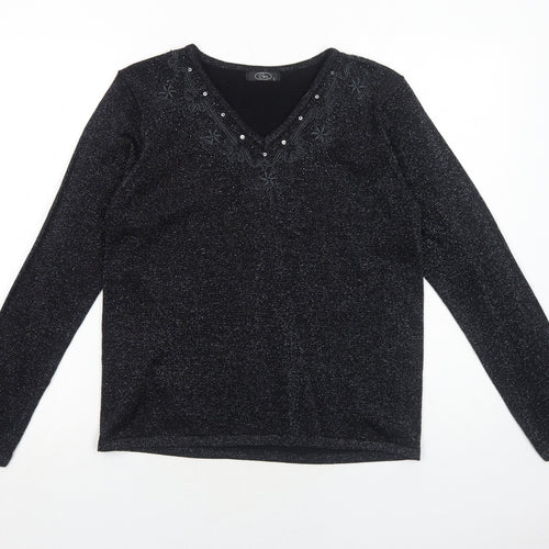 Bonmarché Womens Black V-Neck Acrylic Pullover Jumper Size S