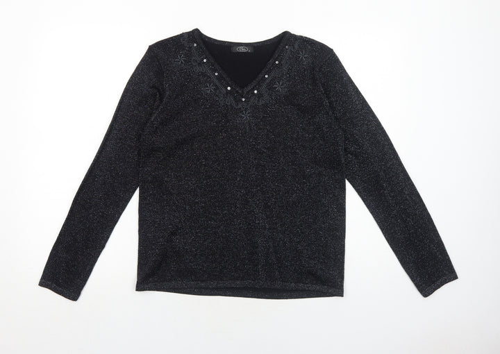 Bonmarché Womens Black V-Neck Acrylic Pullover Jumper Size S