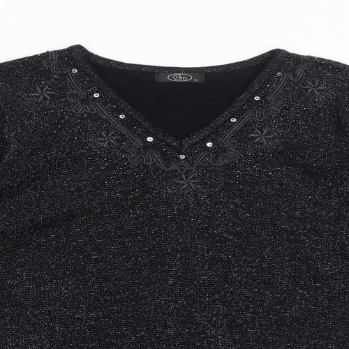Bonmarché Womens Black V-Neck Acrylic Pullover Jumper Size S