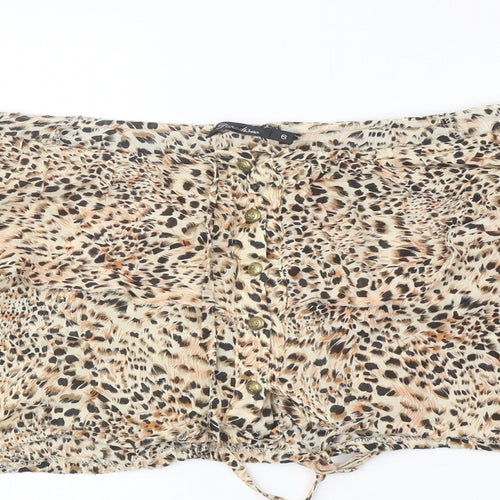 Paradisa Womens Brown Animal Print Polyester Cropped Blouse Size 6 Off the Shoulder - Leopard Pattern
