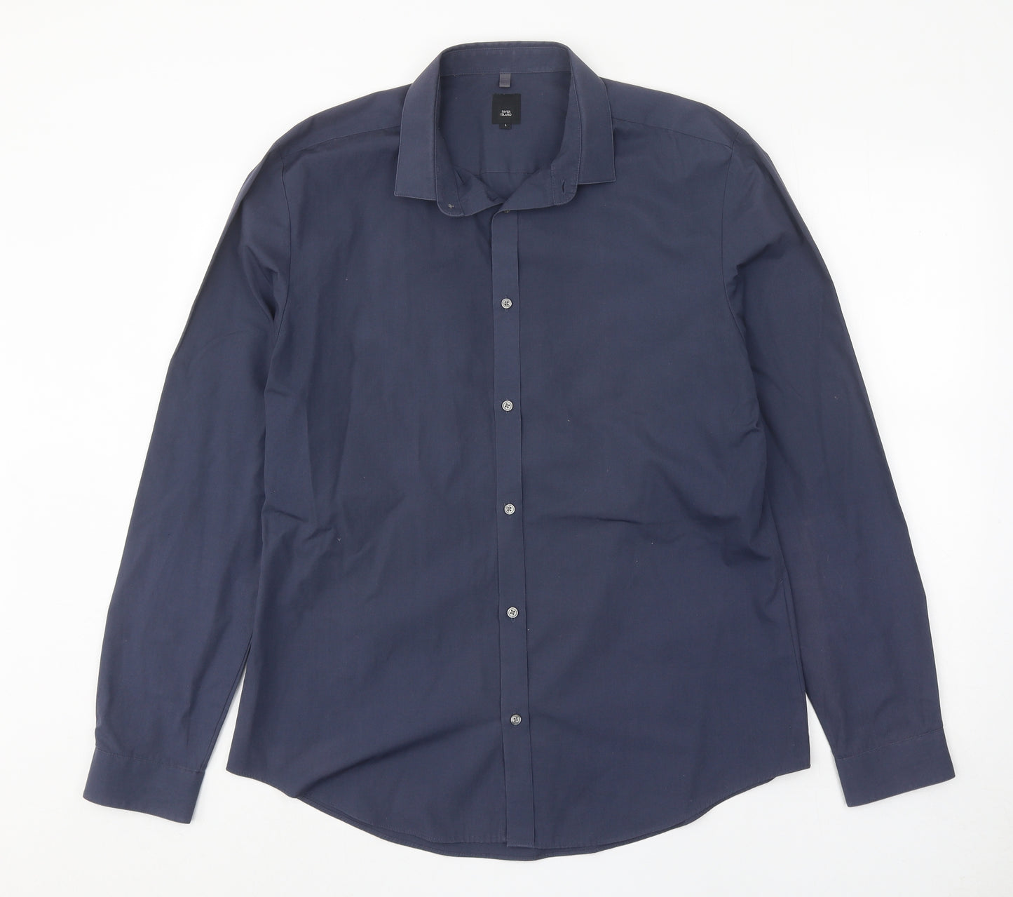 River Island Mens Blue Cotton Button-Up Size L Collared Button