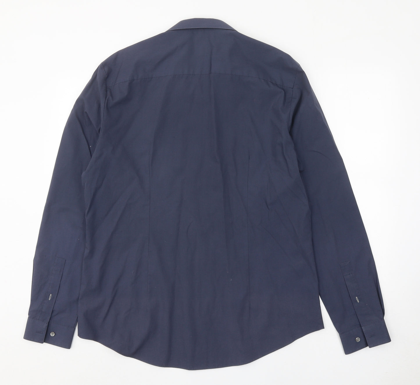River Island Mens Blue Cotton Button-Up Size L Collared Button