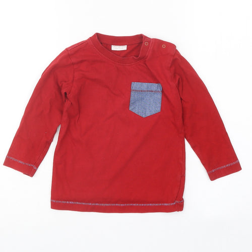 NEXT Boys Red Cotton Basic T-Shirt Size 12-18 Months Round Neck Snap