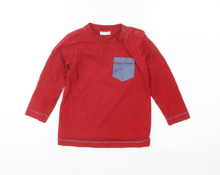 NEXT Boys Red Cotton Basic T-Shirt Size 12-18 Months Round Neck Snap