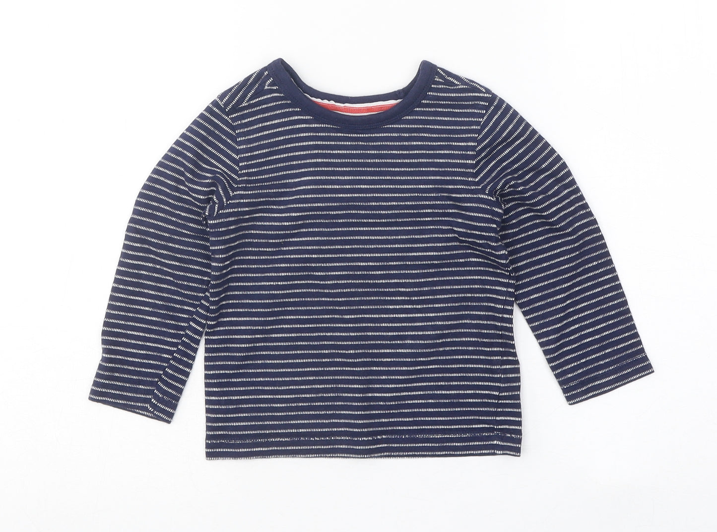 Mini Club Boys Blue Striped Cotton Basic T-Shirt Size 18-24 Months Round Neck Pullover