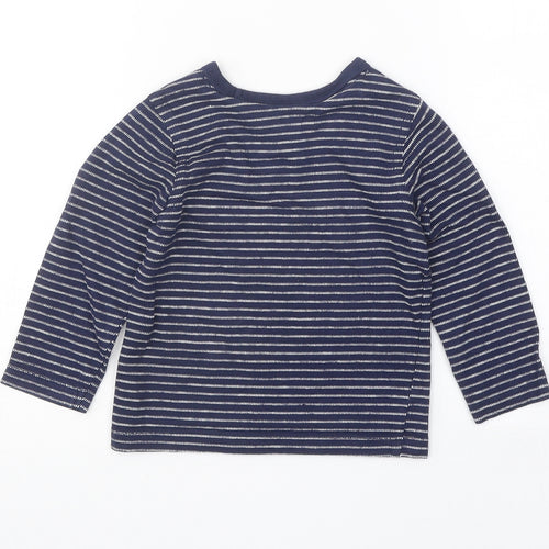 Mini Club Boys Blue Striped Cotton Basic T-Shirt Size 18-24 Months Round Neck Pullover