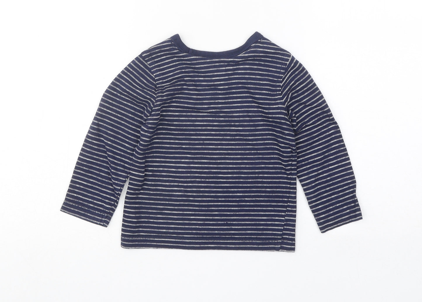 Mini Club Boys Blue Striped Cotton Basic T-Shirt Size 18-24 Months Round Neck Pullover