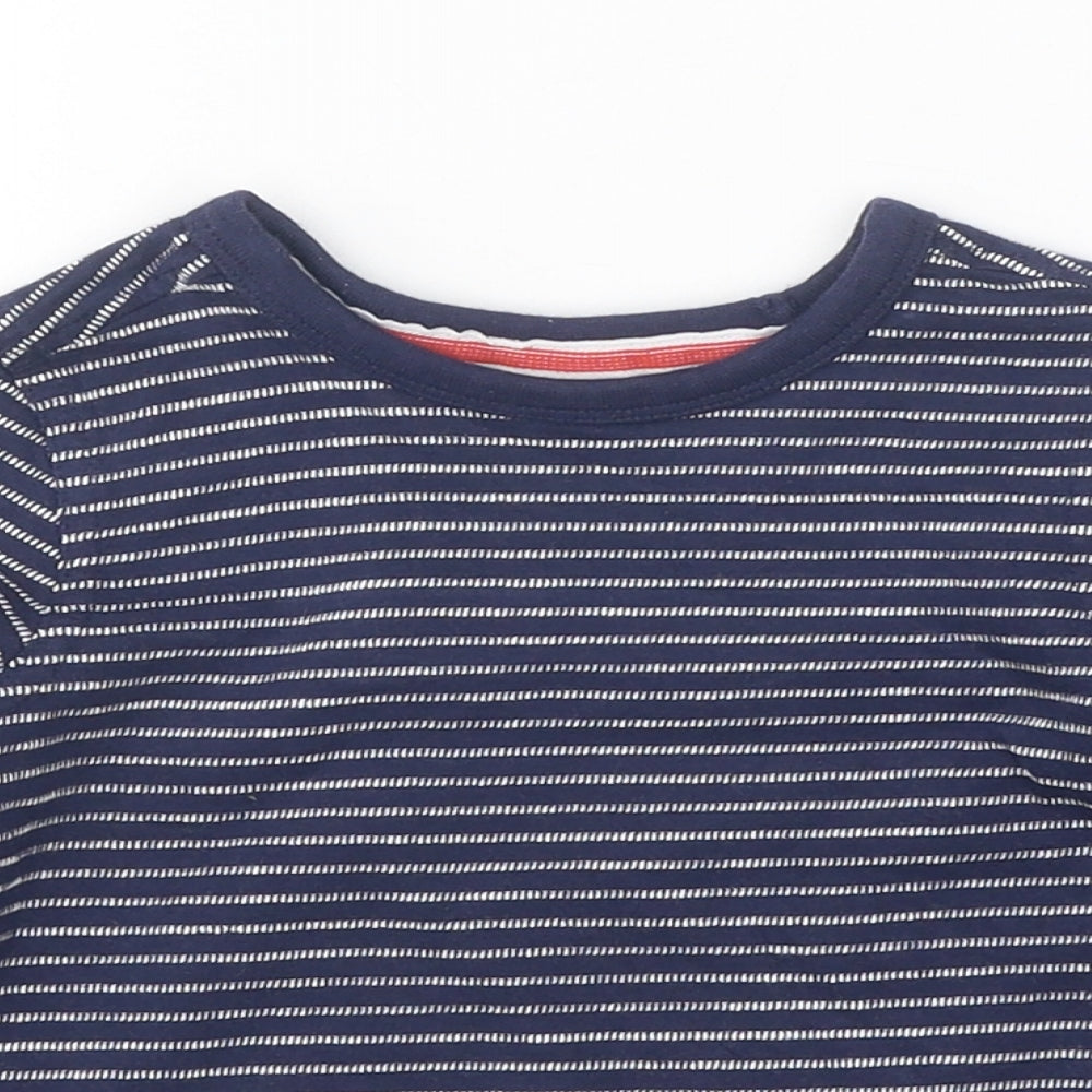 Mini Club Boys Blue Striped Cotton Basic T-Shirt Size 18-24 Months Round Neck Pullover