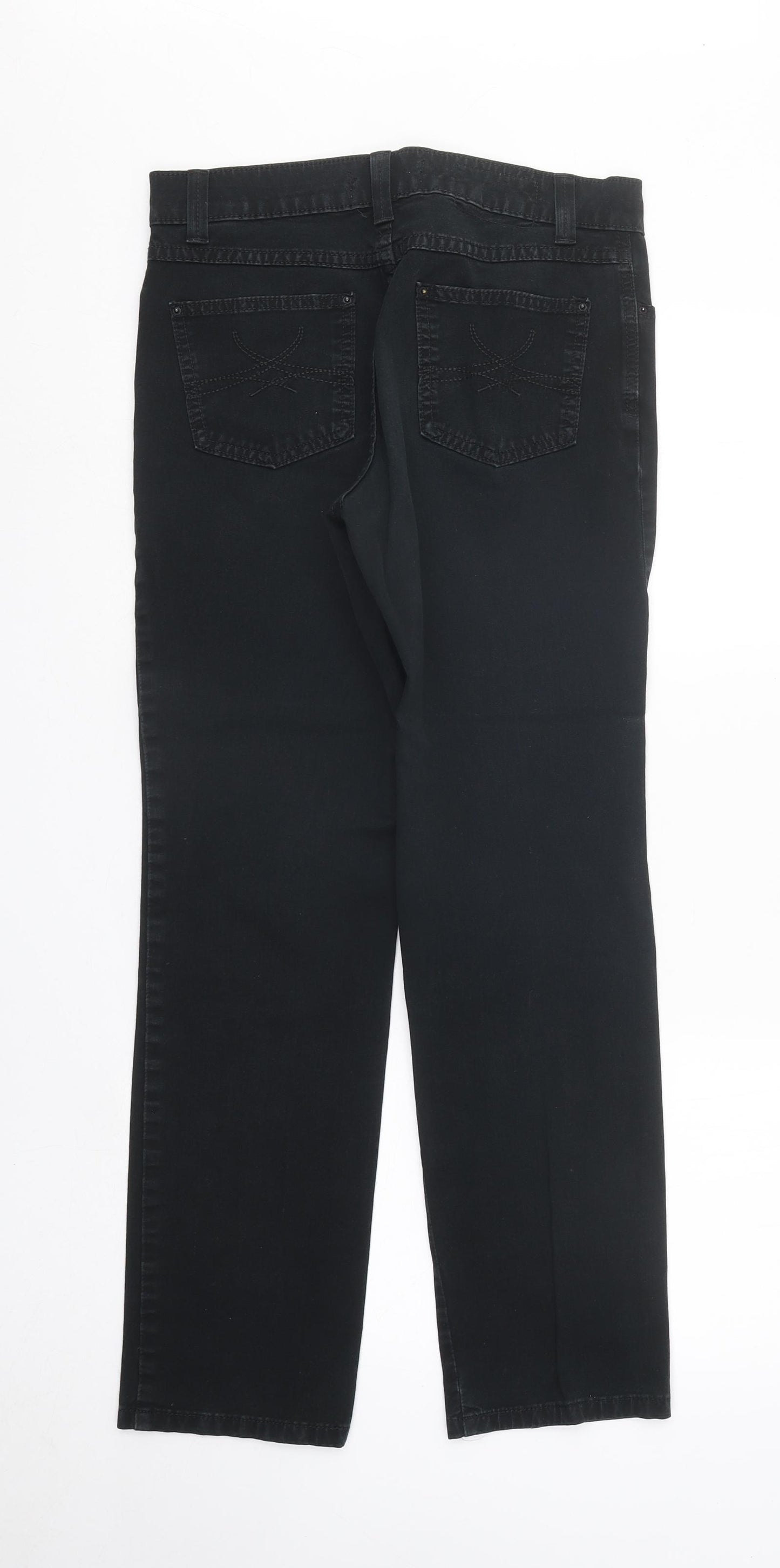 Marks and Spencer Womens Black Cotton Straight Jeans Size 8 L28 in Regular Button