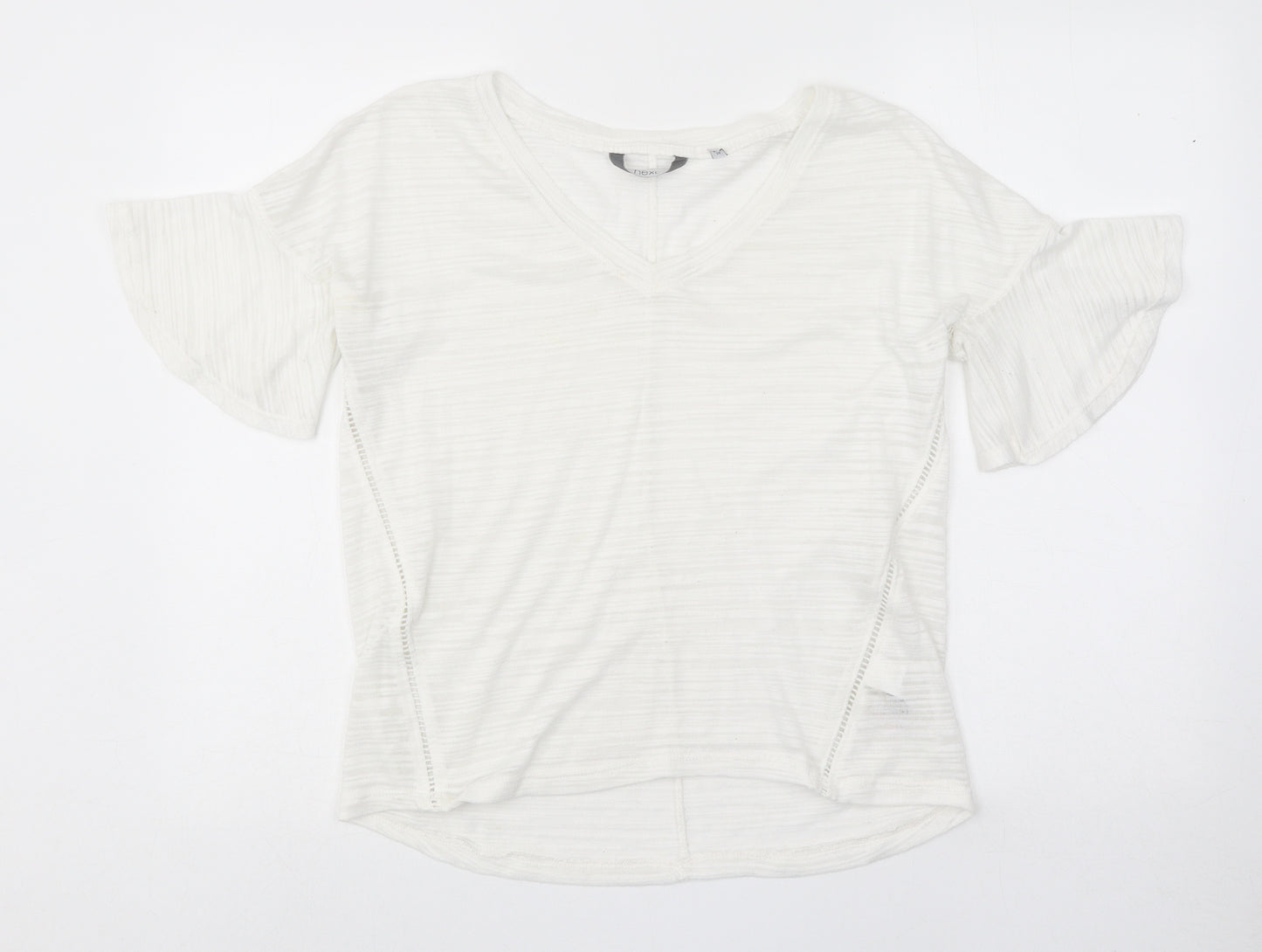 NEXT Womens White Polyester Basic T-Shirt Size 10 V-Neck