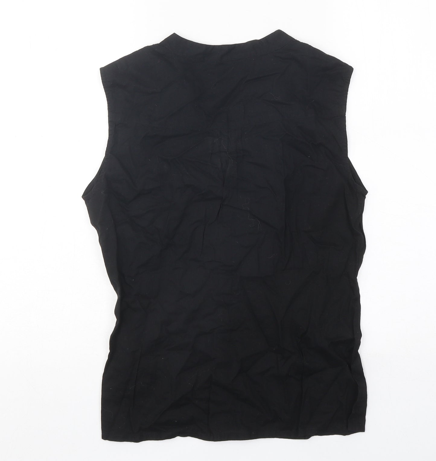 Monsoon Womens Black 100% Cotton Basic Button-Up Size 12 V-Neck