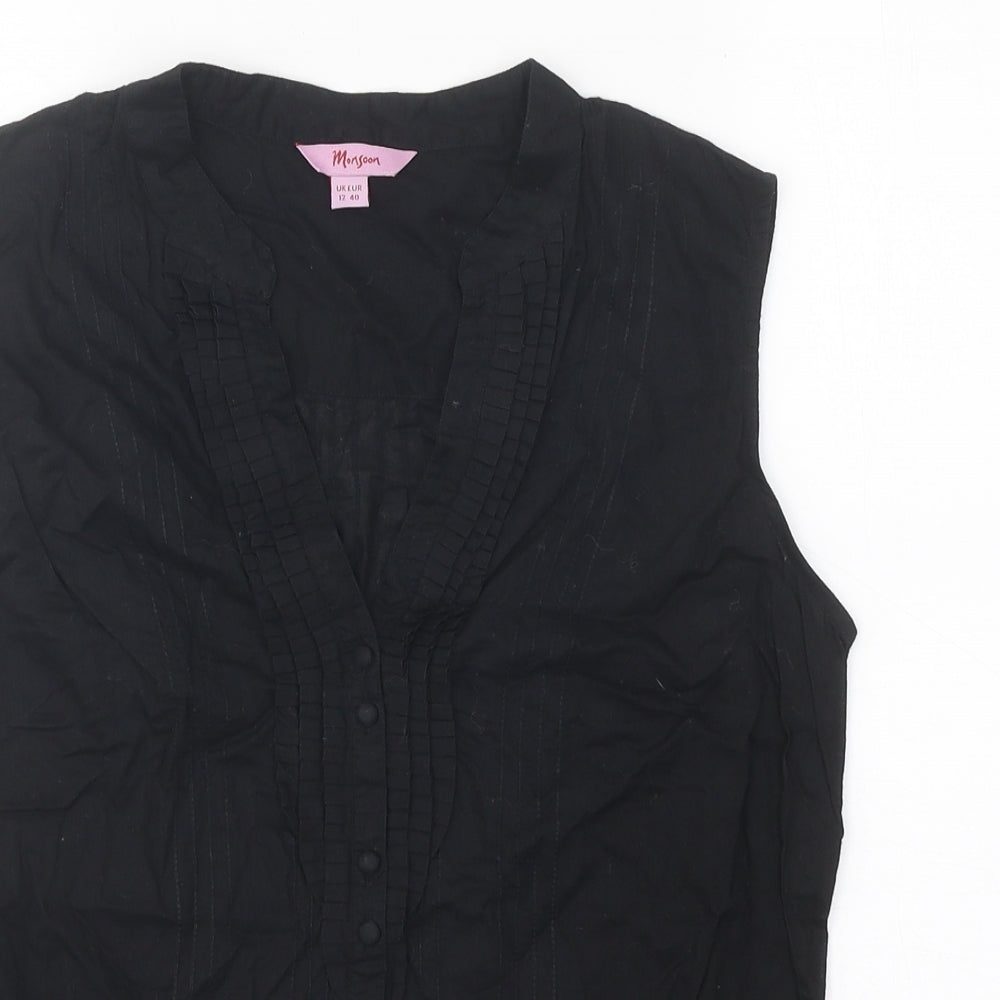 Monsoon Womens Black 100% Cotton Basic Button-Up Size 12 V-Neck