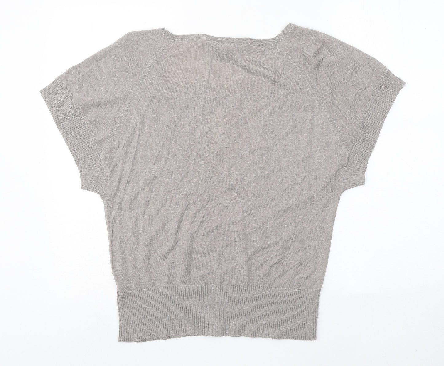 Mystic Womens Beige Geometric Acrylic Basic Blouse Size M Round Neck