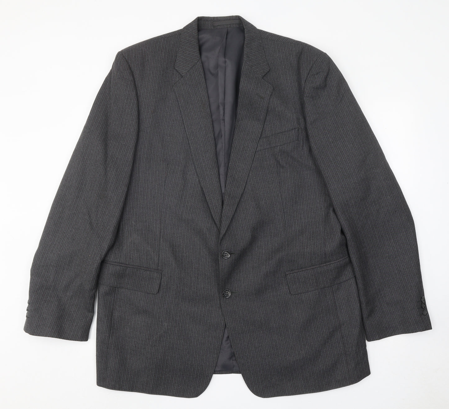 Greenwoods Mens Grey Striped Wool Jacket Suit Jacket Size 46 Regular