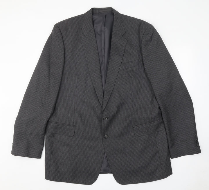Greenwoods Mens Grey Striped Wool Jacket Suit Jacket Size 46 Regular