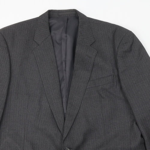 Greenwoods Mens Grey Striped Wool Jacket Suit Jacket Size 46 Regular