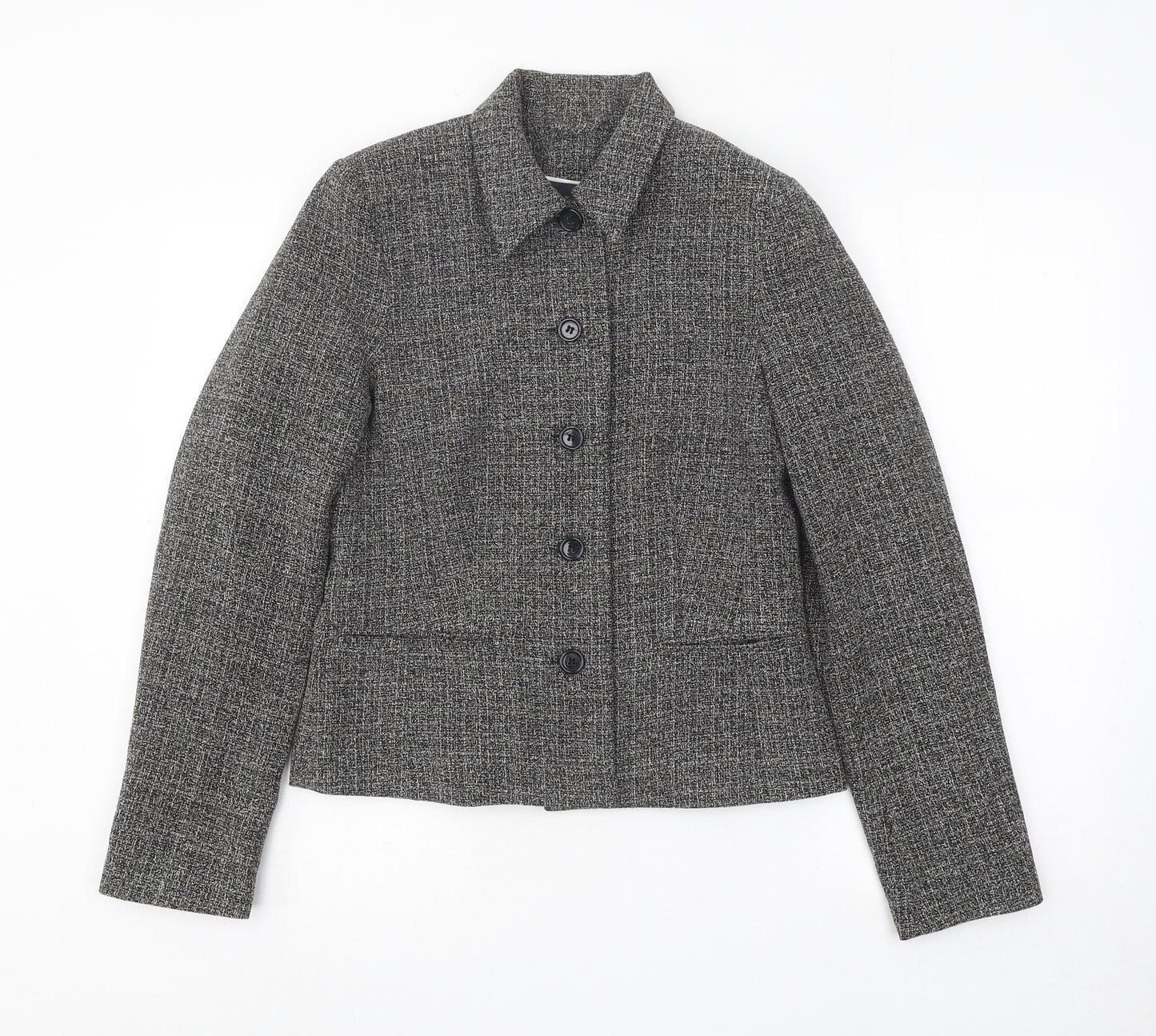 Style Collection Womens Grey Geometric Jacket Blazer Size 8 Button