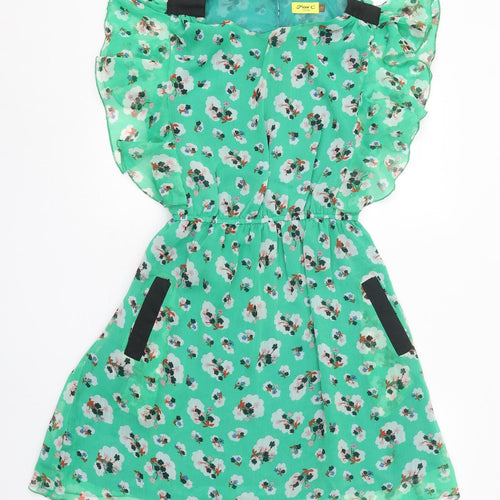 Max C Womens Green Geometric Polyester Fit & Flare Size S Round Neck Button