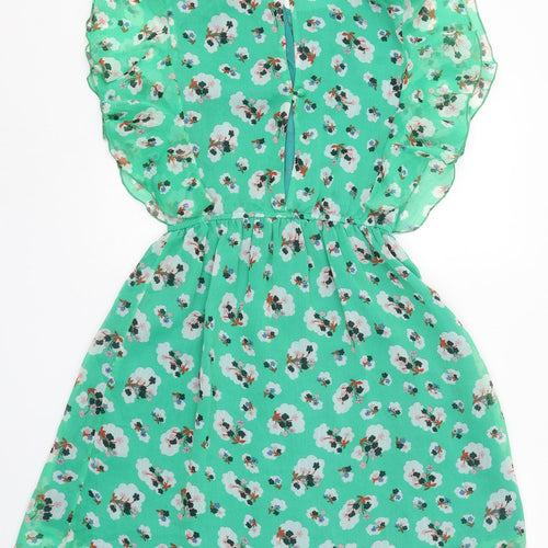 Max C Womens Green Geometric Polyester Fit & Flare Size S Round Neck Button
