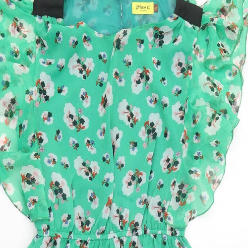 Max C Womens Green Geometric Polyester Fit & Flare Size S Round Neck Button